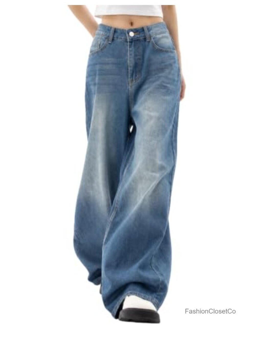 Wide Leg Baggy Jeans Mid Waist Denim Boyfriend Pants